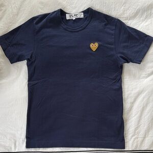 Comme des Garçons Navy Blue T-Shirt with Yellow Heart Patch